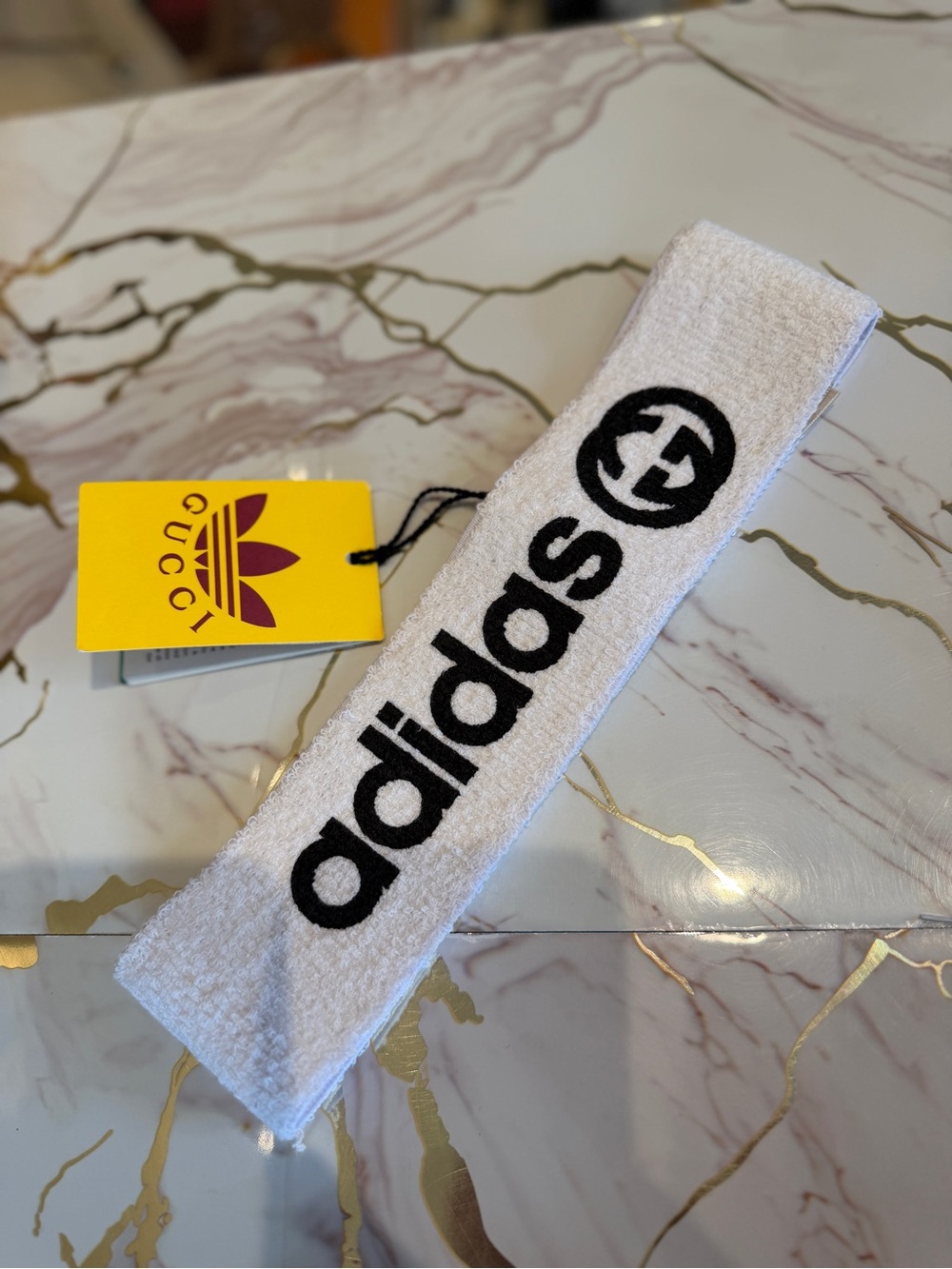 Adidas X Gucci White Terry Headband with Black Logo new